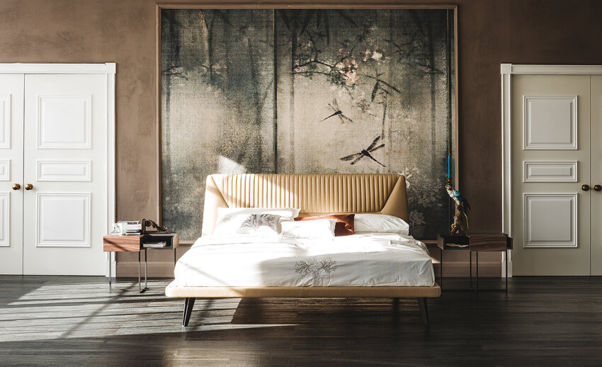 Łóżko tapicerowane Amadeus firmy Cattelan Italia pokryte naturalną lub syntetyczną skórą w wielu odcieniach