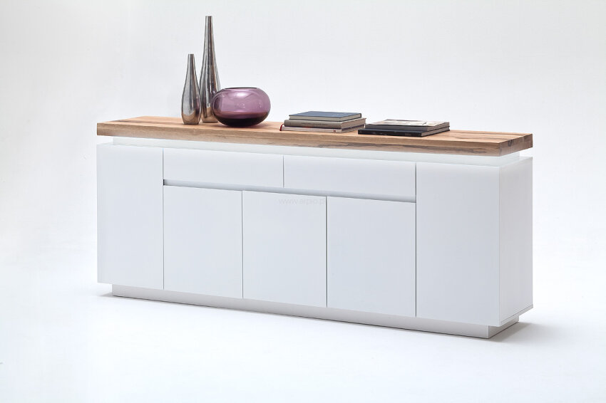 Romina MC Akcent - duża komoda z oświetleniem i blatem z litego dębu