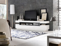 Laura - długa, pojemna szafka RTV - biało-szary wysoki połysk