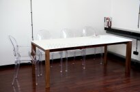 Stół rozkładany Camello 150/200 biały mat, nogi orzech amerykański - 4