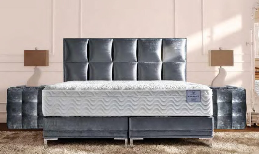 Łóżko kontynentalne Magnum firmy King Koil - wezgłowie z geometrycznym wzorem