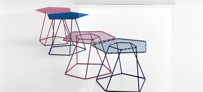 Stolik kawowy Tectonic firmy Bonaldo w wielu kolorach, z blatem ze stalowego drutu lub z metalu