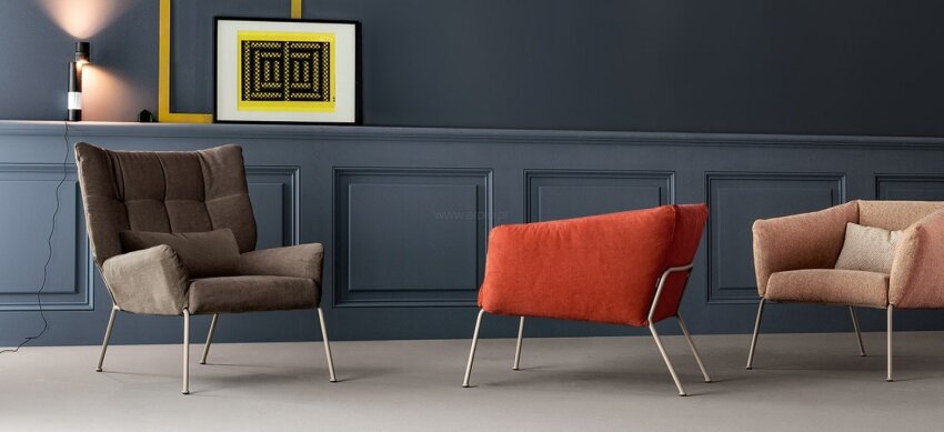 Fotel Nikos firmy Bonaldo - szczególnie wygodny dzięki miękkiemu wypełnieniu i ergonomicznej poduszce, tapicerka w skórze lub tkaninie