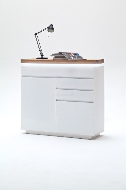 Romina MC Akcent - asymetryczna komoda z oświetleniem i blatem z litego dębu