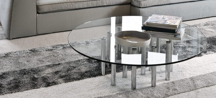 Stolik kawowy Mille Coffee firmy Bonaldo -szklany blat dostępny w różnych kształtach i rozmiarach